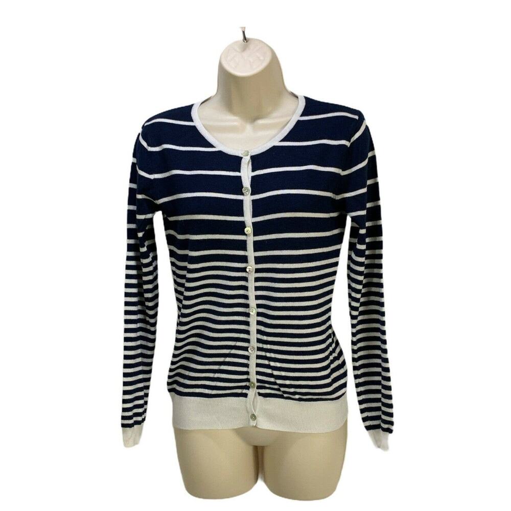 XXI Womens Striped Cardigan Sweater Medium Button Up Long Sleeve Round Neck